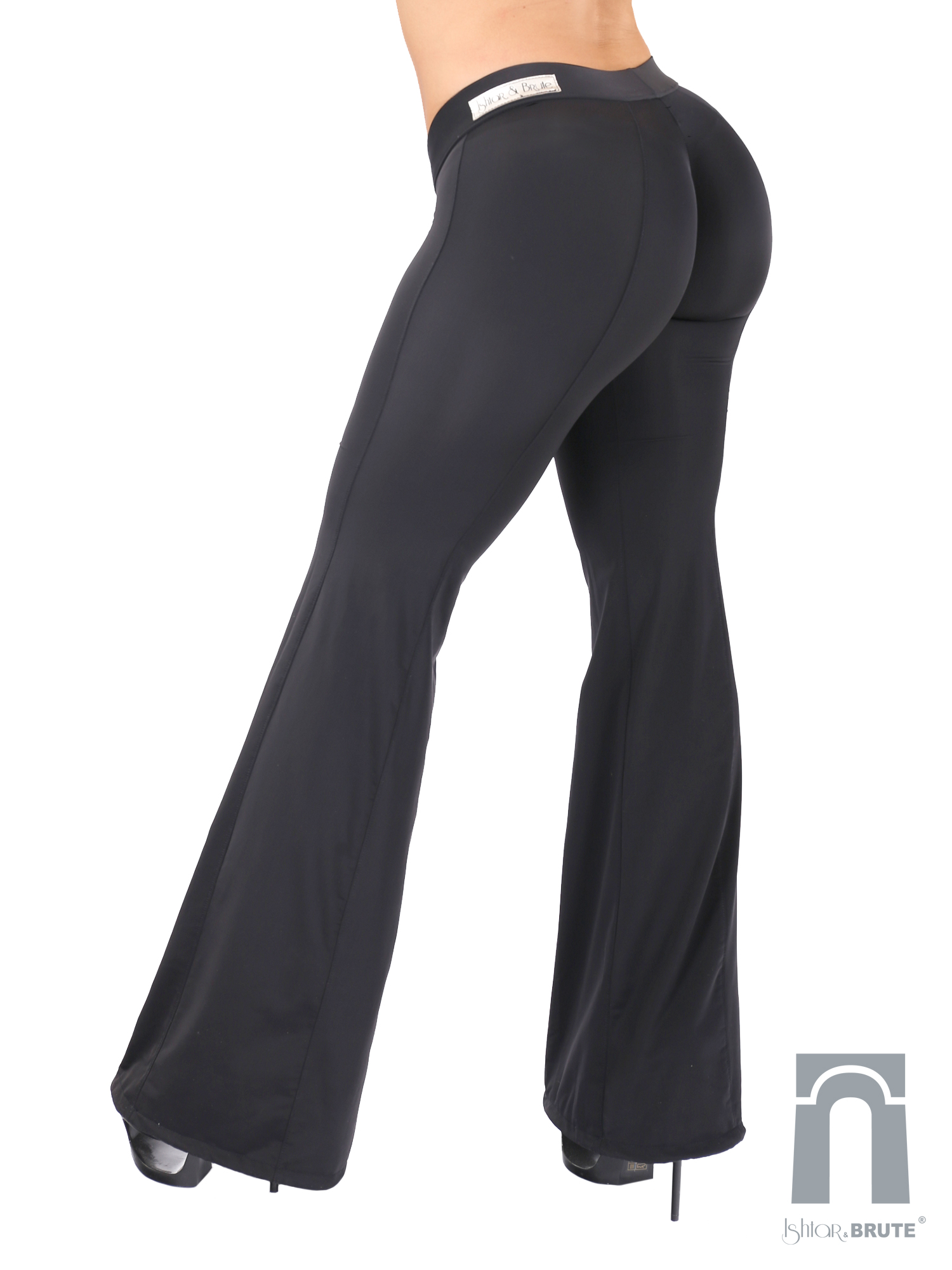 black matt spandex wide leg with low waist